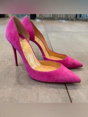 Christian Louboutin Pink Fuchsia Suede D’Orsay Heels 37.5 US 7.5